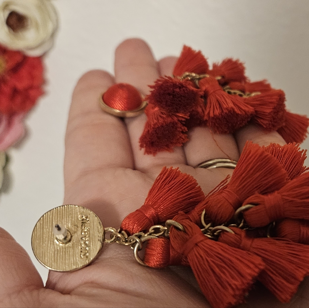Red and gold tassel earings